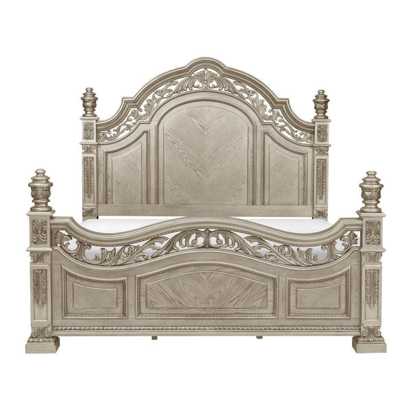 Catalonia Platinum Gold Modern Traditional Cherry Veneer Wood And Engineered Wood Queen Poster Bed - Ella Furniture