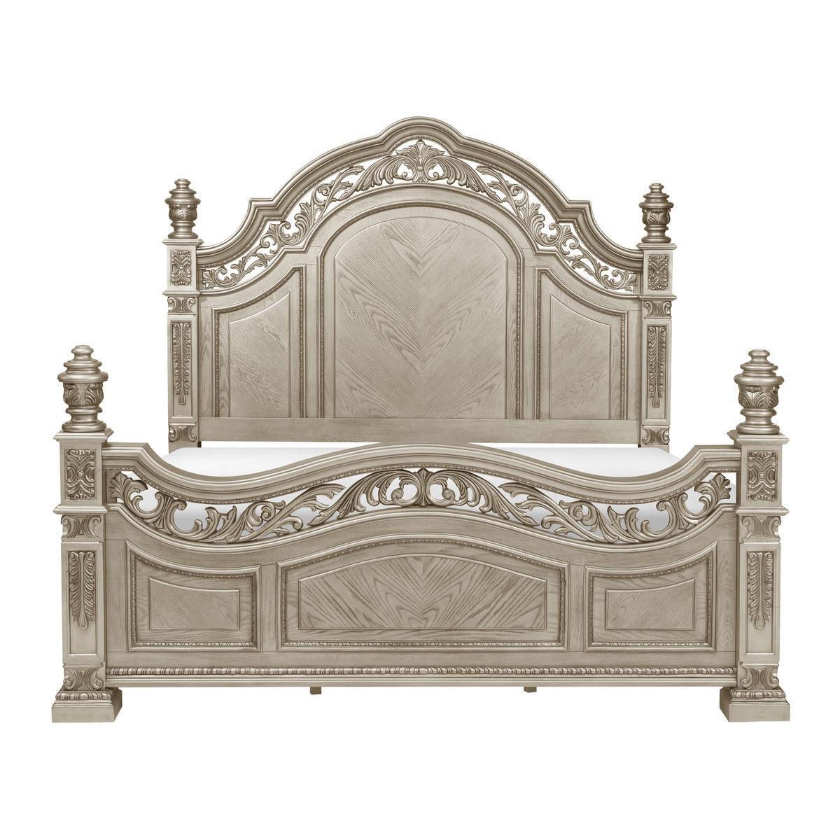 Catalonia Platinum Gold Modern Traditional Cherry Veneer Wood And Engineered Wood Queen Poster Bed - Ella Furniture