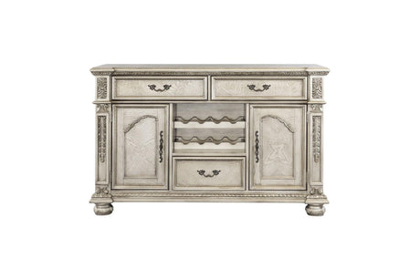 Catalonia Platinum Gold Finish Modern Solid Wood Faux Leather Seat Rectangular Dining Room Set - Ella Furniture
