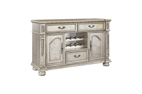 Catalonia Platinum Gold Finish Modern Solid Wood Faux Leather Seat Rectangular Dining Room Set - Ella Furniture