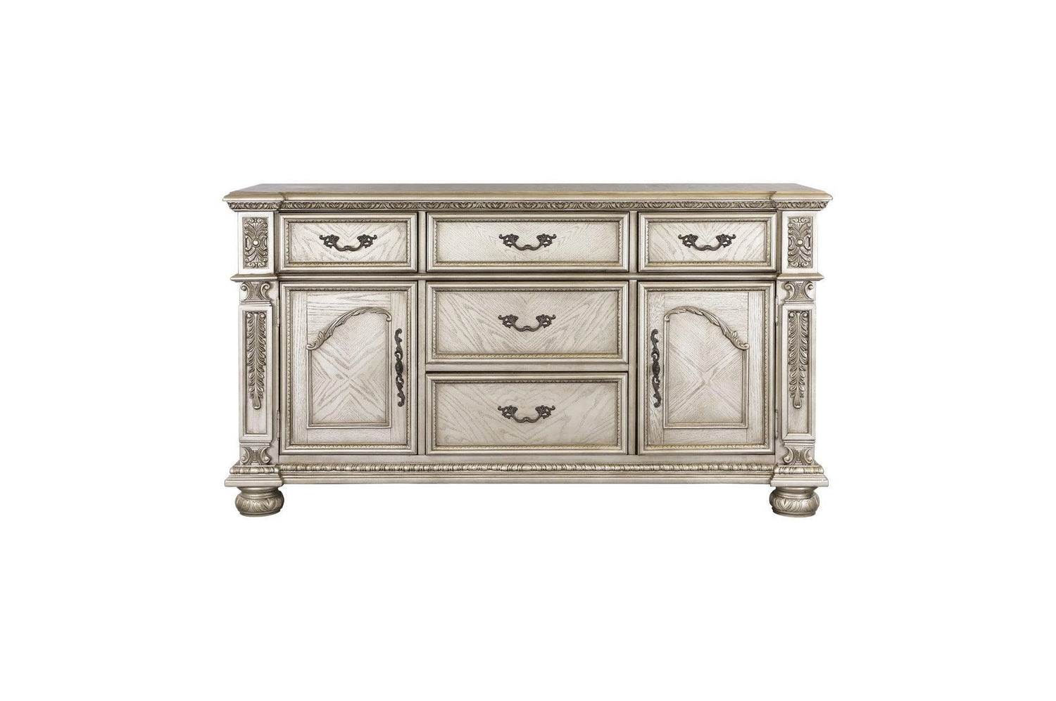 Catalonia Platinum Gold Finish Modern Solid Wood Faux Leather Seat Rectangular Dining Room Set - Ella Furniture