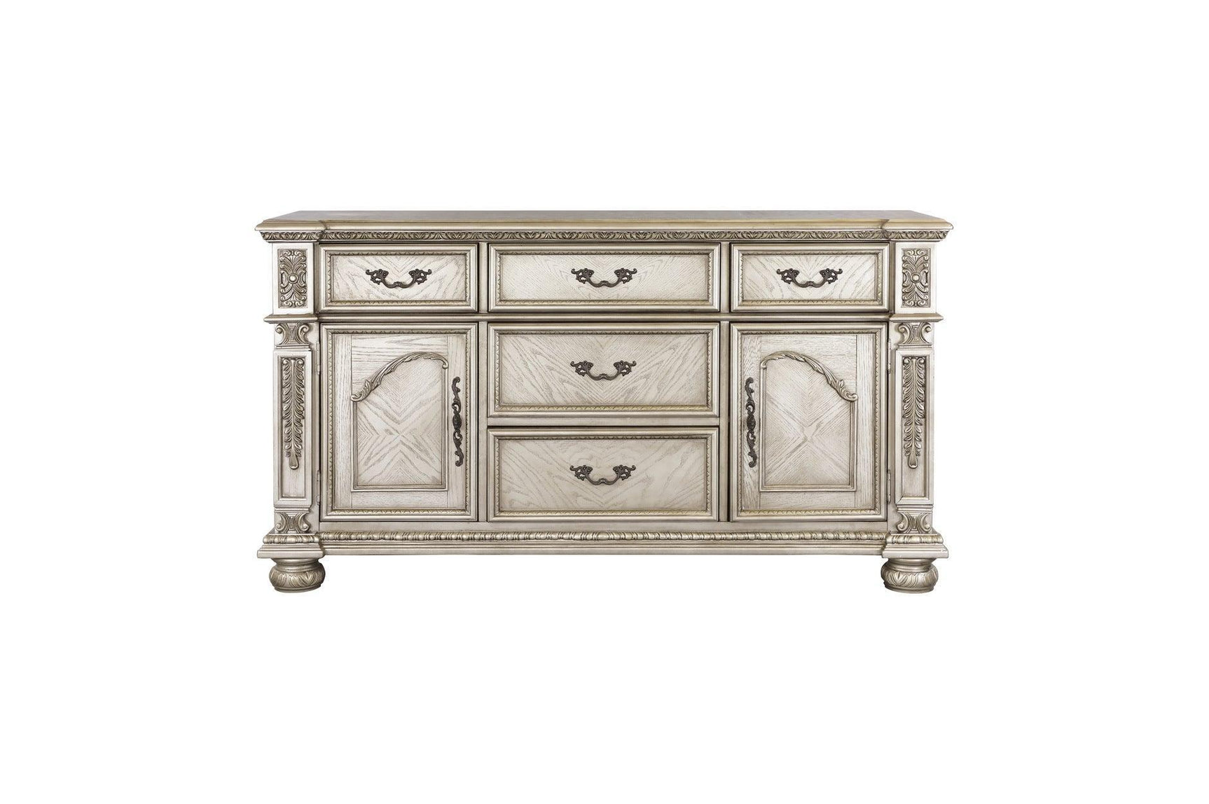 Catalonia Platinum Gold Finish Modern Solid Wood Faux Leather Seat Rectangular Dining Room Set - Ella Furniture