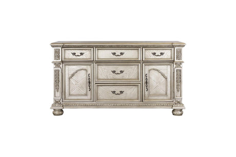 Catalonia Platinum Gold Finish Modern Solid Wood Faux Leather Seat Rectangular Dining Room Set - Ella Furniture