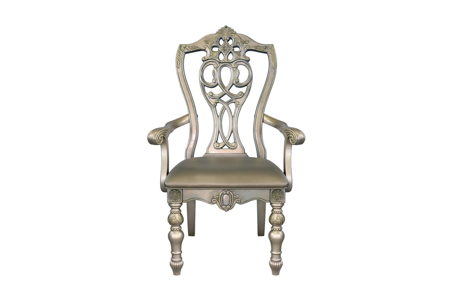 Catalonia Platinum Gold Finish Modern Solid Wood Faux Leather Seat Rectangular Dining Room Set - Ella Furniture