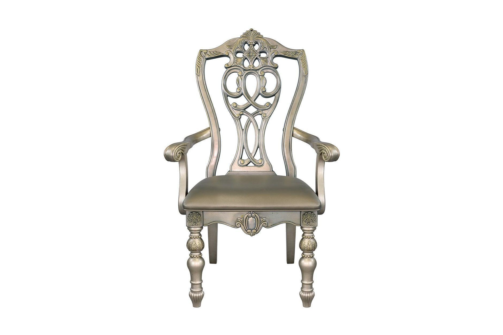 Catalonia Platinum Gold Finish Modern Solid Wood Faux Leather Seat Rectangular Dining Room Set - Ella Furniture