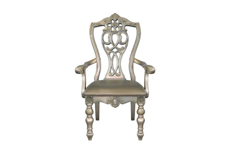 Catalonia Platinum Gold Finish Modern Solid Wood Faux Leather Seat Rectangular Dining Room Set - Ella Furniture