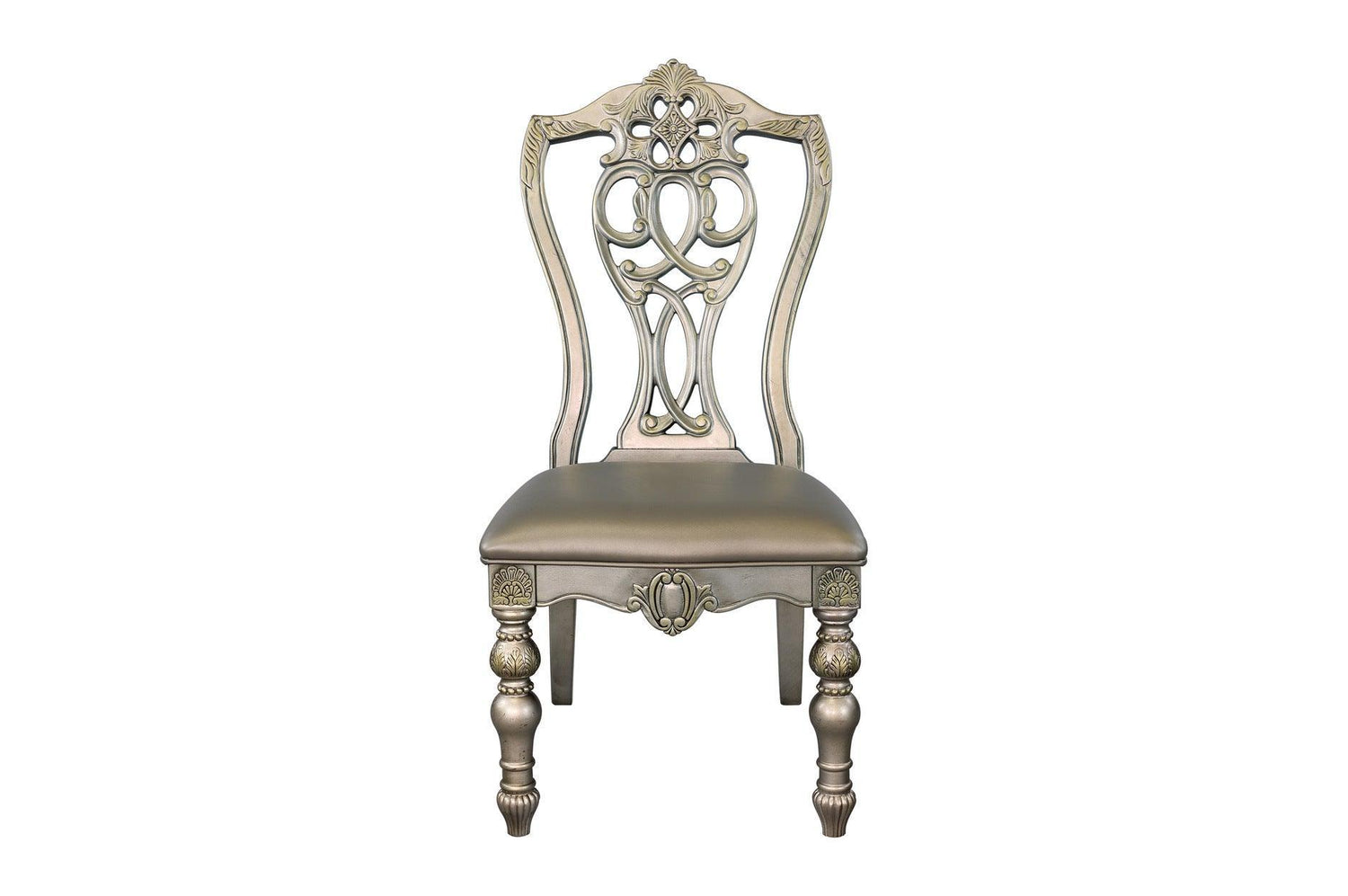 Catalonia Platinum Gold Finish Modern Solid Wood Faux Leather Seat Rectangular Dining Room Set - Ella Furniture