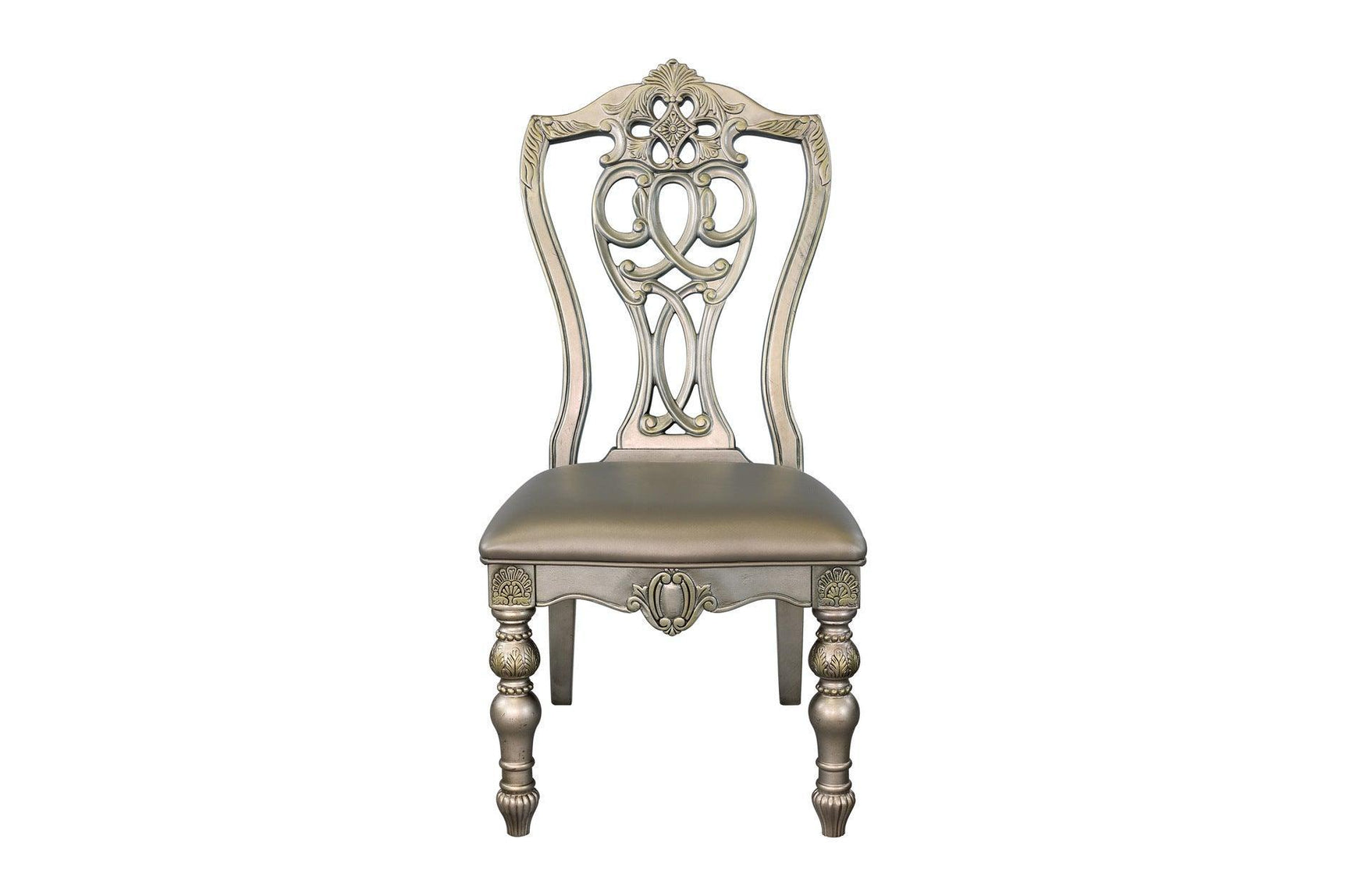Catalonia Platinum Gold Finish Modern Solid Wood Faux Leather Seat Rectangular Dining Room Set - Ella Furniture
