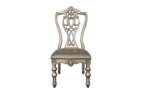 Catalonia Platinum Gold Finish Modern Solid Wood Faux Leather Seat Rectangular Dining Room Set - Ella Furniture