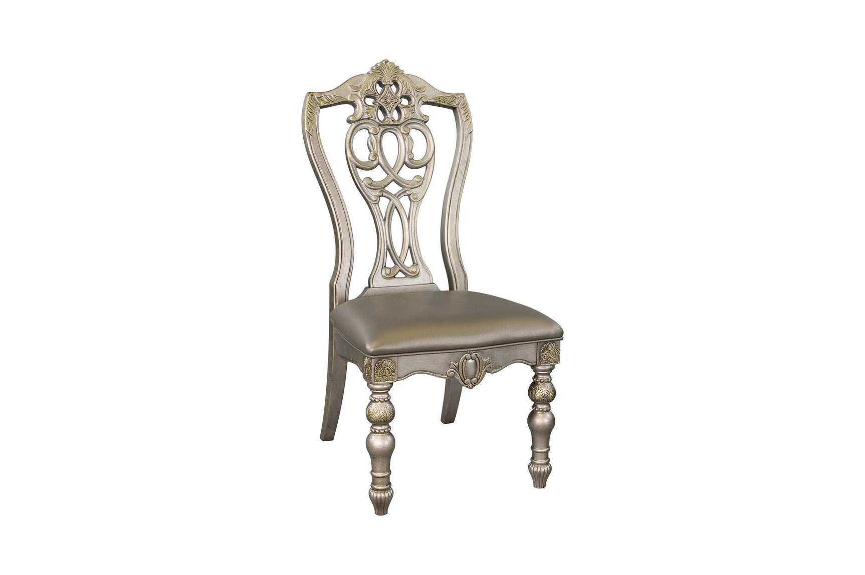 Catalonia Platinum Gold Finish Modern Solid Wood Faux Leather Seat Rectangular Dining Room Set - Ella Furniture