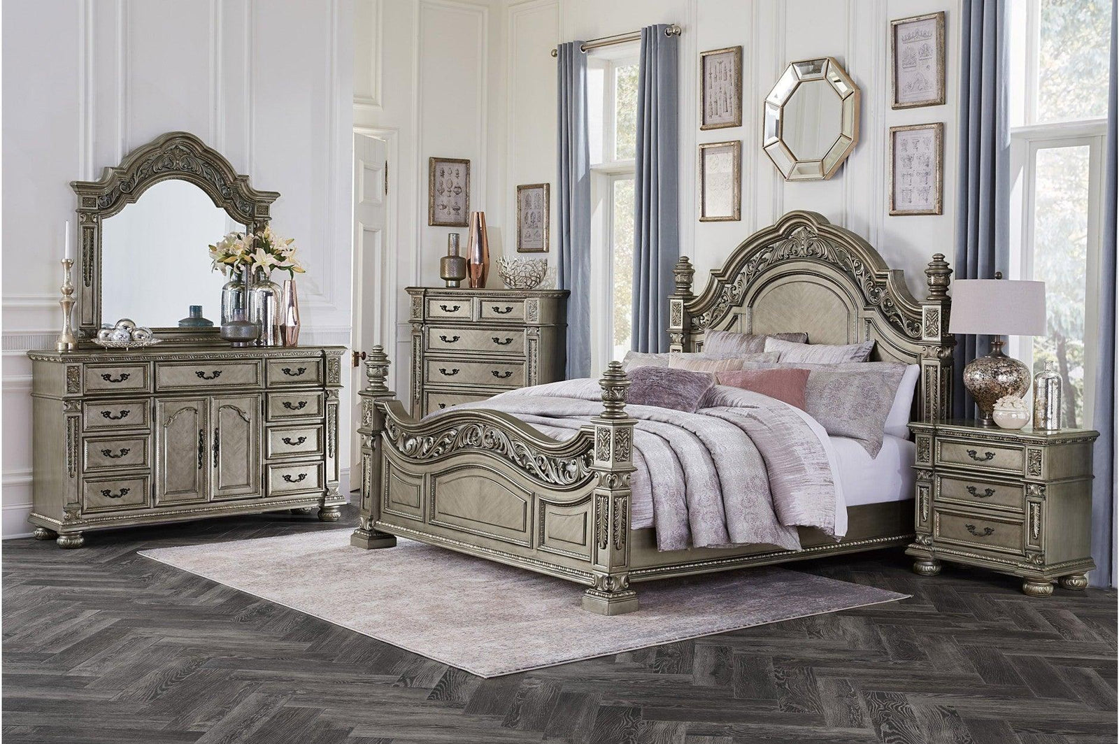 Catalonia Gold Modern Traditional Solid Wood Panel Bedroom Set - Ella Furniture