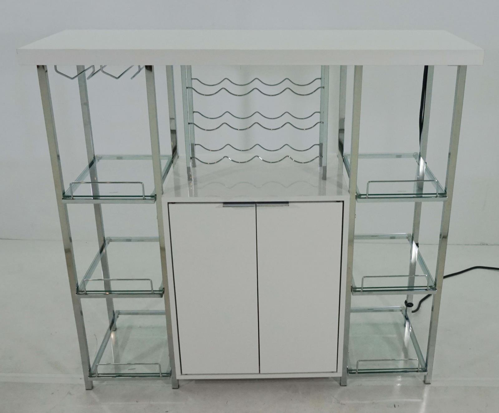 Gallimore 2-Door Bar Cabinet With Glass Shelf High Glossy White And Chrome - Ella Furniture