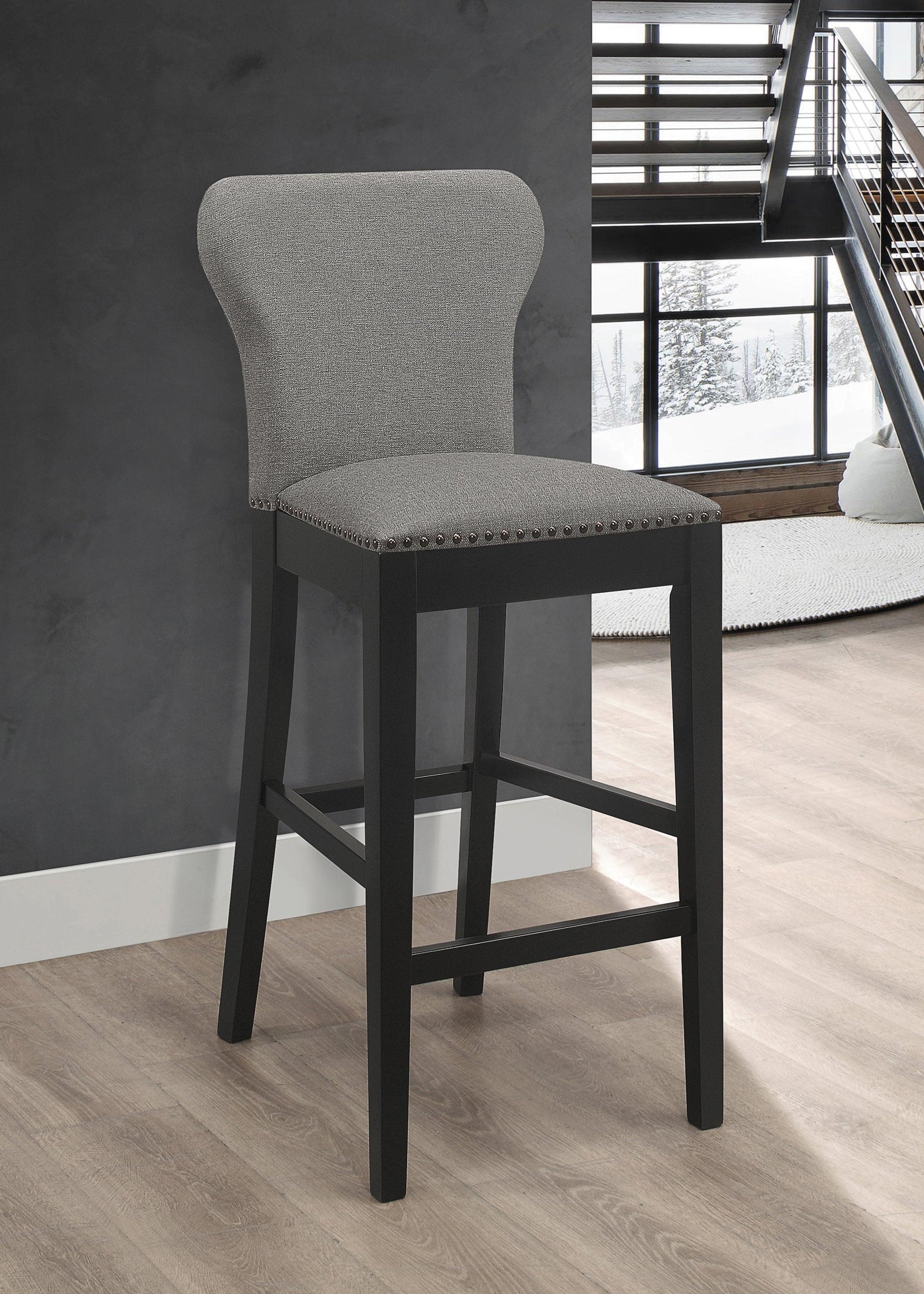 Ralland Upholstered Solid Back Bar Stools With Nailhead Trim (Set Of 2) Grey And Black - Ella Furniture