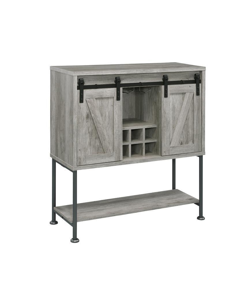 Claremont Sliding Door Bar Cabinet With Lower Shelf Grey Driftwood - Ella Furniture