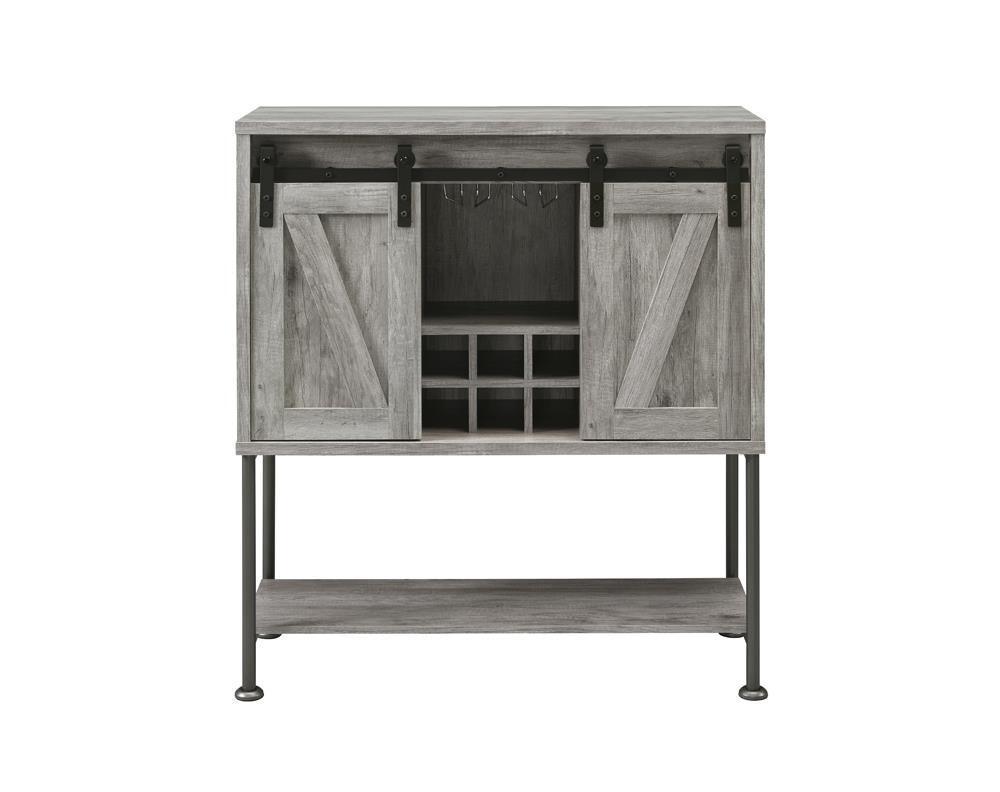 Claremont Sliding Door Bar Cabinet With Lower Shelf Grey Driftwood - Ella Furniture