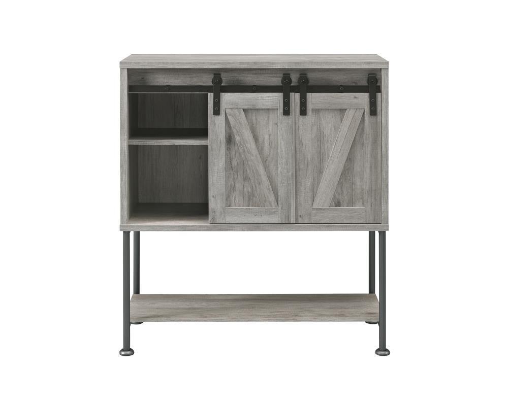 Claremont Sliding Door Bar Cabinet With Lower Shelf Grey Driftwood - Ella Furniture