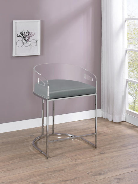 Thermosolis Acrylic Back Counter Height Stools Grey And Chrome (Set Of 2) - Ella Furniture
