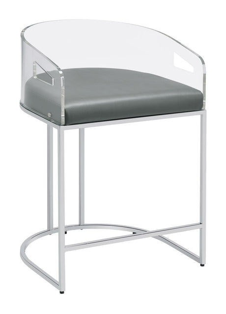 Thermosolis Acrylic Back Counter Height Stools Grey And Chrome (Set Of 2) - Ella Furniture