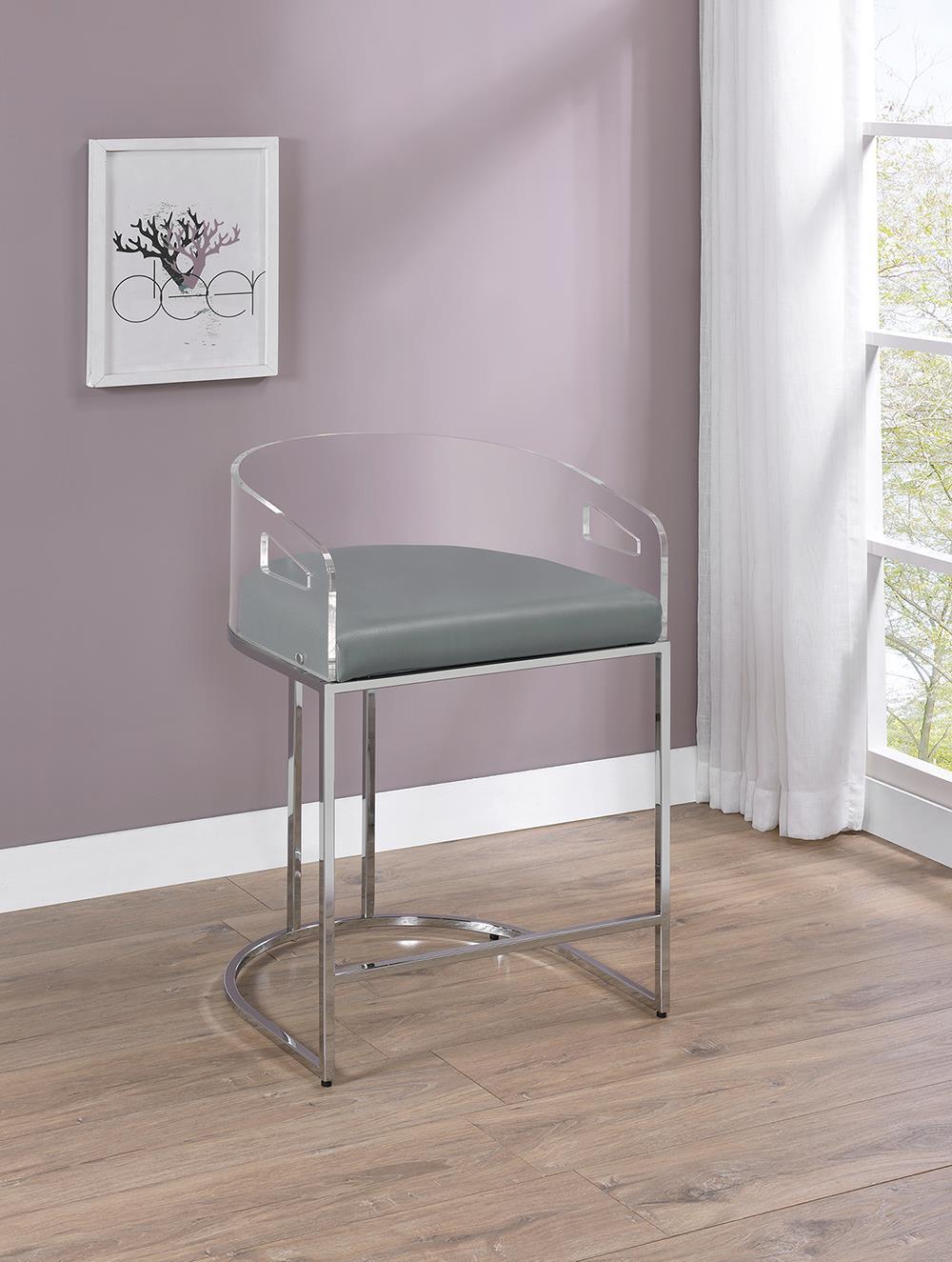 Thermosolis Acrylic Back Counter Height Stools Grey And Chrome (Set Of 2) - Ella Furniture