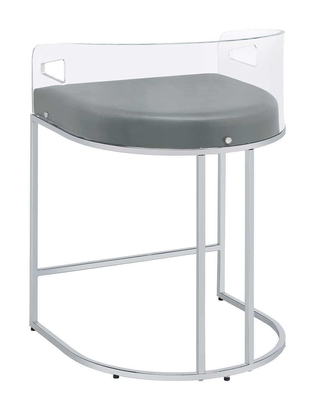 Thermosolis Acrylic Back Counter Height Stools Grey And Chrome (Set Of 2) - Ella Furniture