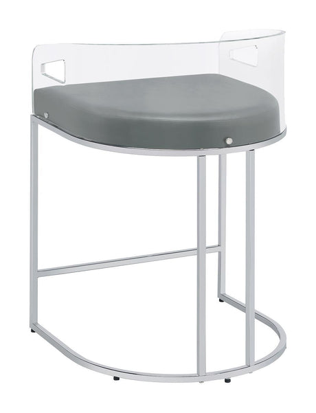 Thermosolis Acrylic Back Counter Height Stools Grey And Chrome (Set Of 2) - Ella Furniture