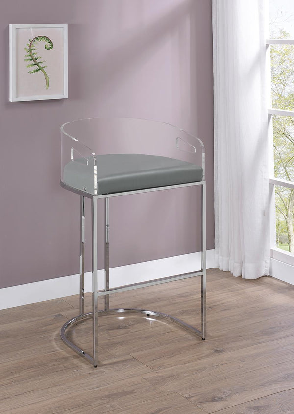 Thermosolis Acrylic Back Bar Stools Grey And Chrome (Set Of 2) - Ella Furniture