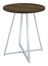 Burkhart Sled Base Round Bar Table Brown Oak And Chrome - Ella Furniture