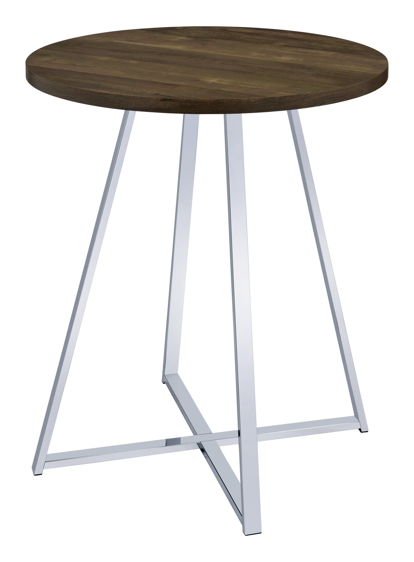 Burkhart Sled Base Round Bar Table Brown Oak And Chrome - Ella Furniture