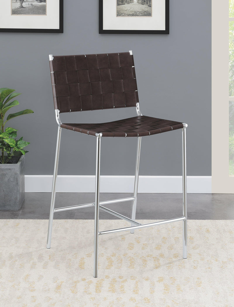 Adelaide Upholstered Counter Height Stool With Open Back Brown And Chrome - Ella Furniture