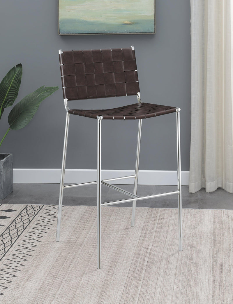 Adelaide Upholstered Bar Stool With Open Back Brown And Chrome - Ella Furniture