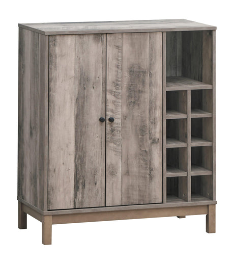 Cheyenne 2-Door Wine Cabinet With Stemware Rack Weathered Acacia - Ella Furniture