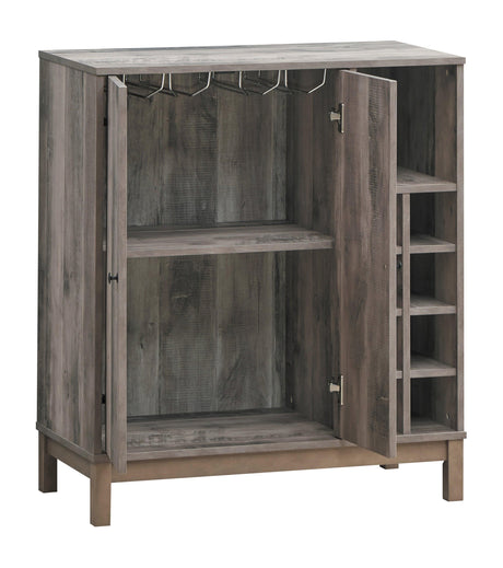 Cheyenne 2-Door Wine Cabinet With Stemware Rack Weathered Acacia - Ella Furniture
