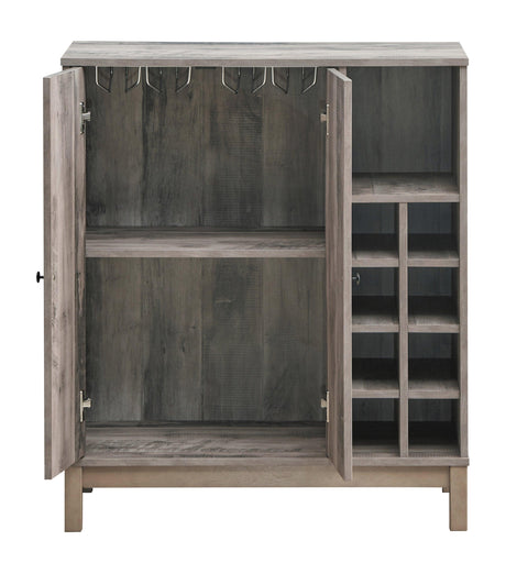 Cheyenne 2-Door Wine Cabinet With Stemware Rack Weathered Acacia - Ella Furniture