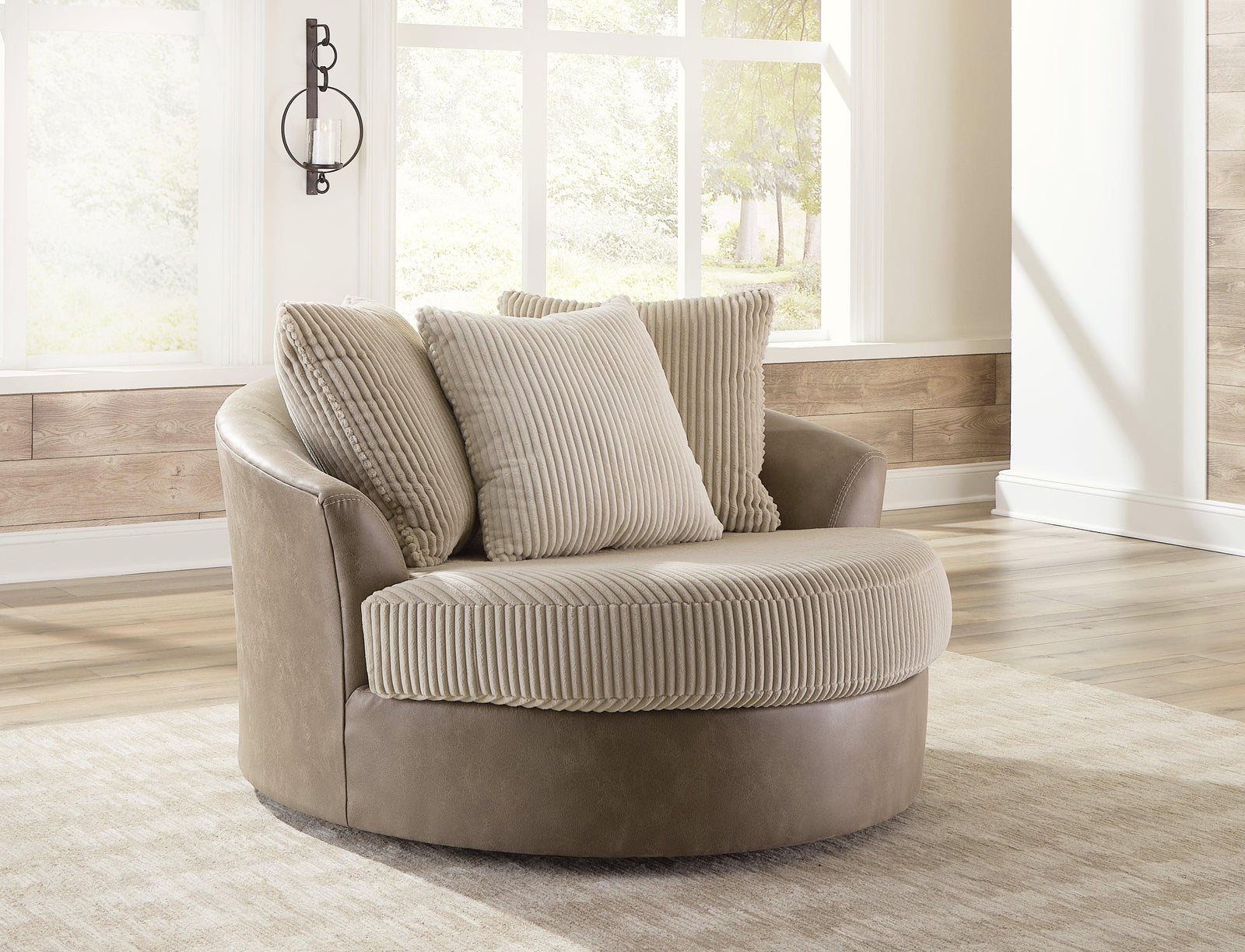 Keskin Sand Microfiber Oversized Swivel Accent Chair - Ella Furniture