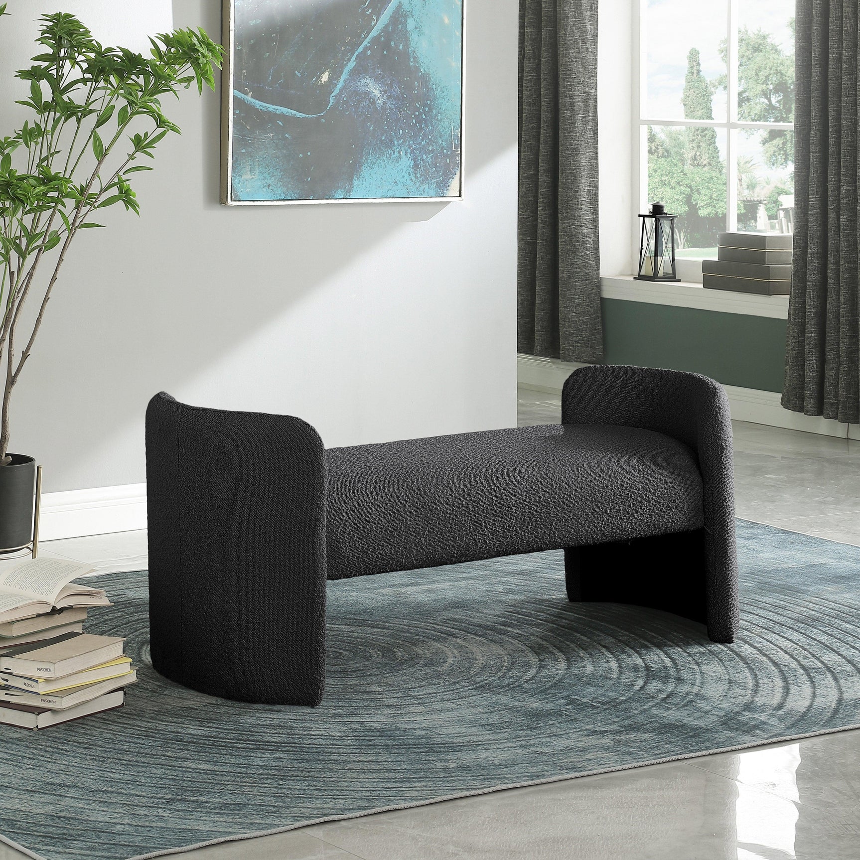 Peyton Black Boucle Fabric Bench - Ella Furniture