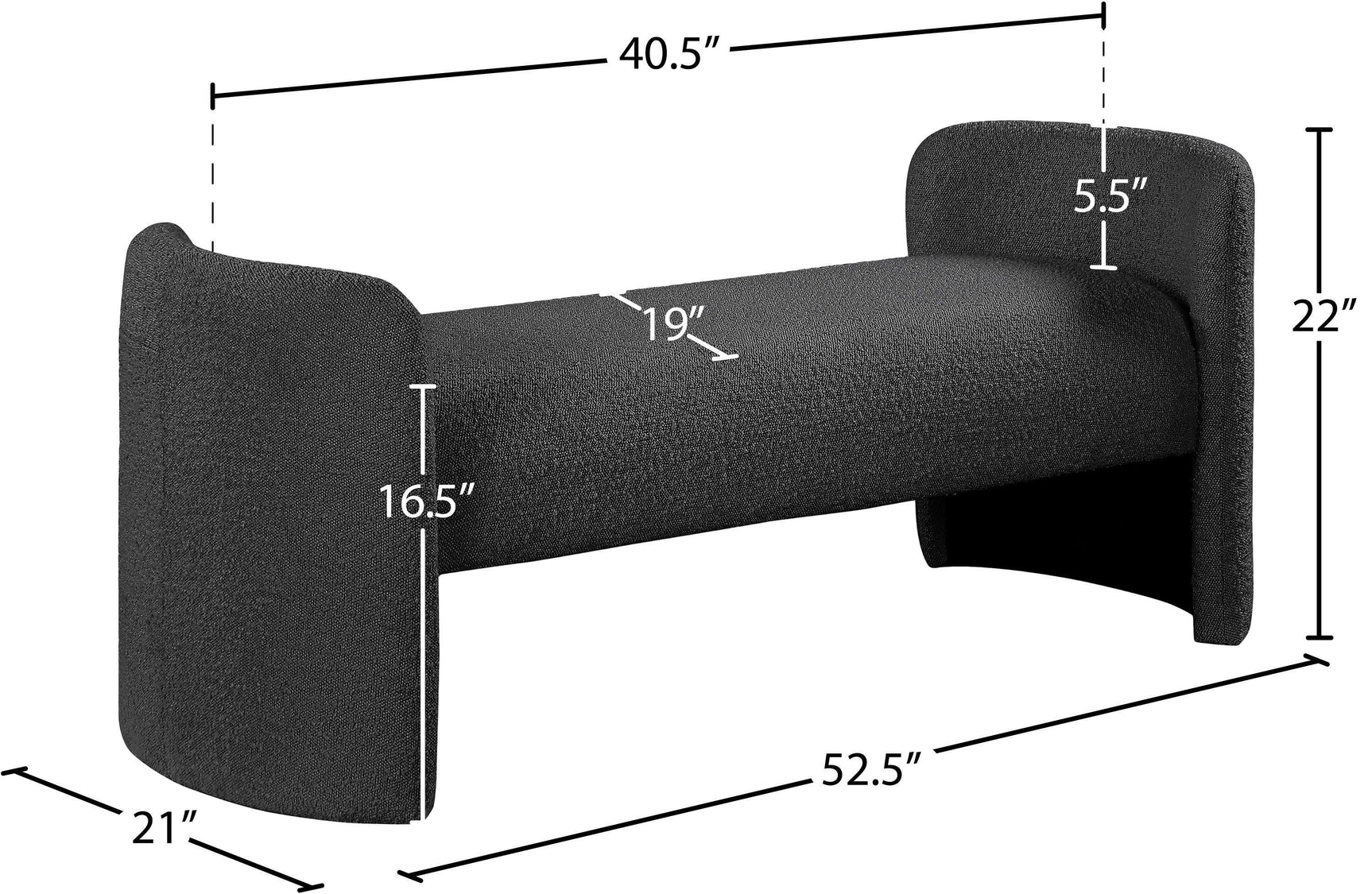 Peyton Black Boucle Fabric Bench - Ella Furniture