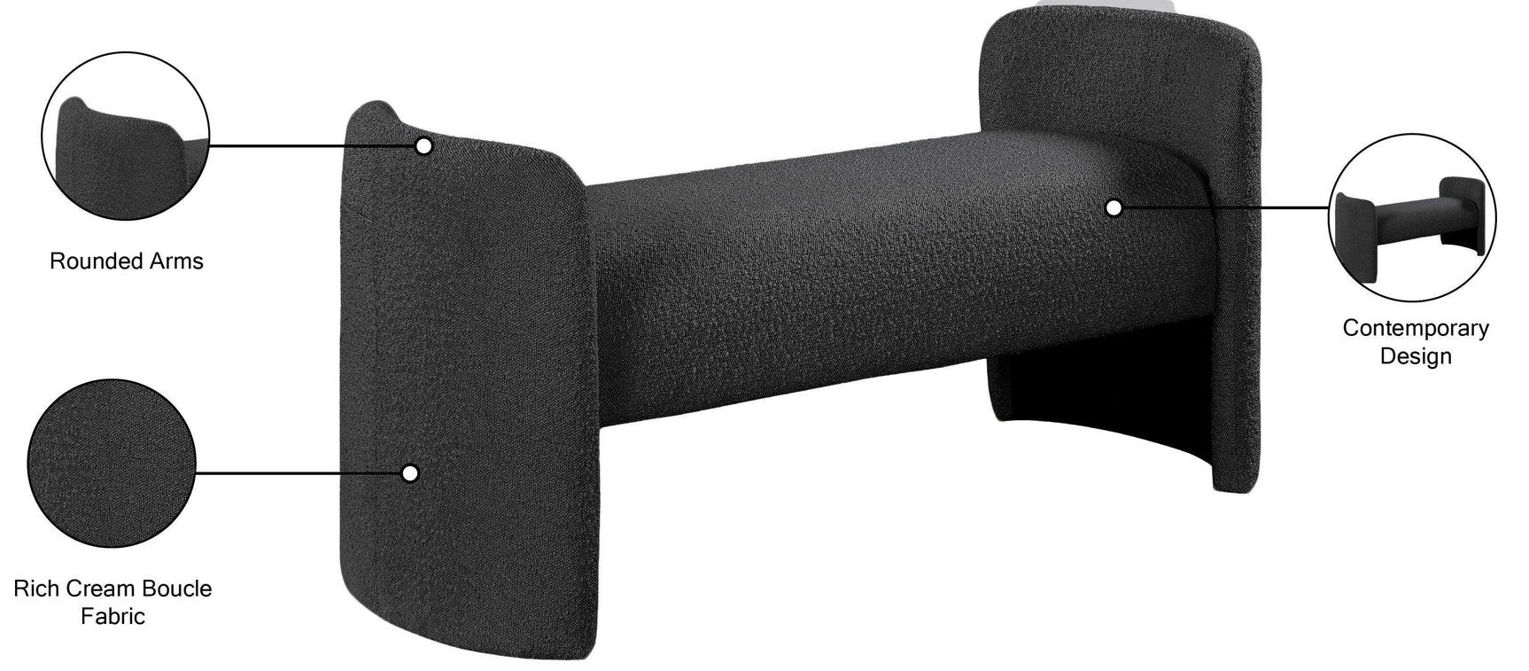 Peyton Black Boucle Fabric Bench - Ella Furniture