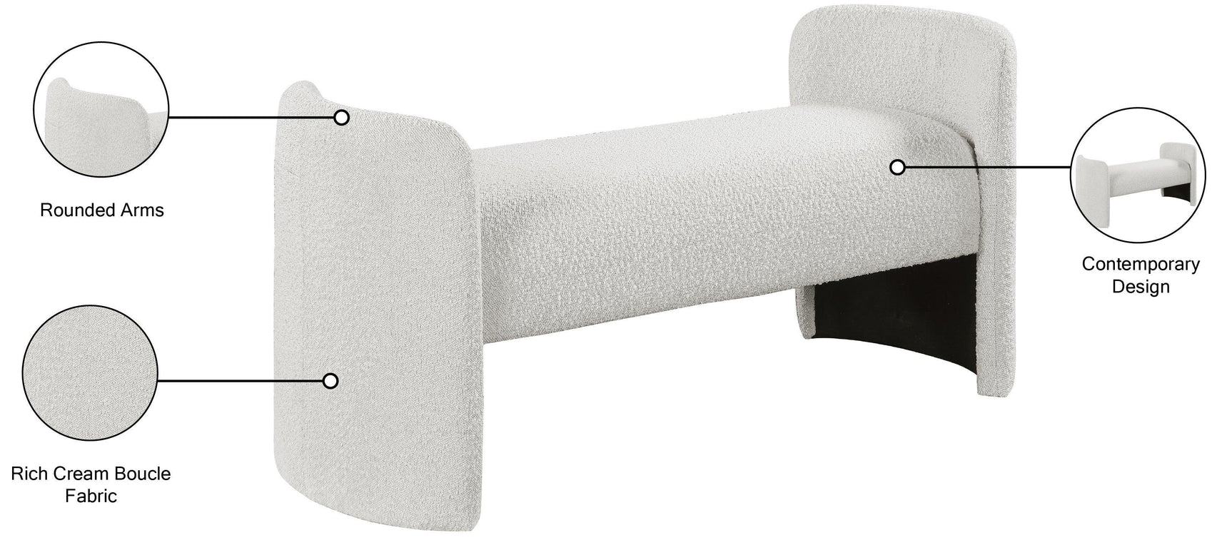 Peyton Cream Boucle Fabric Bench - Ella Furniture