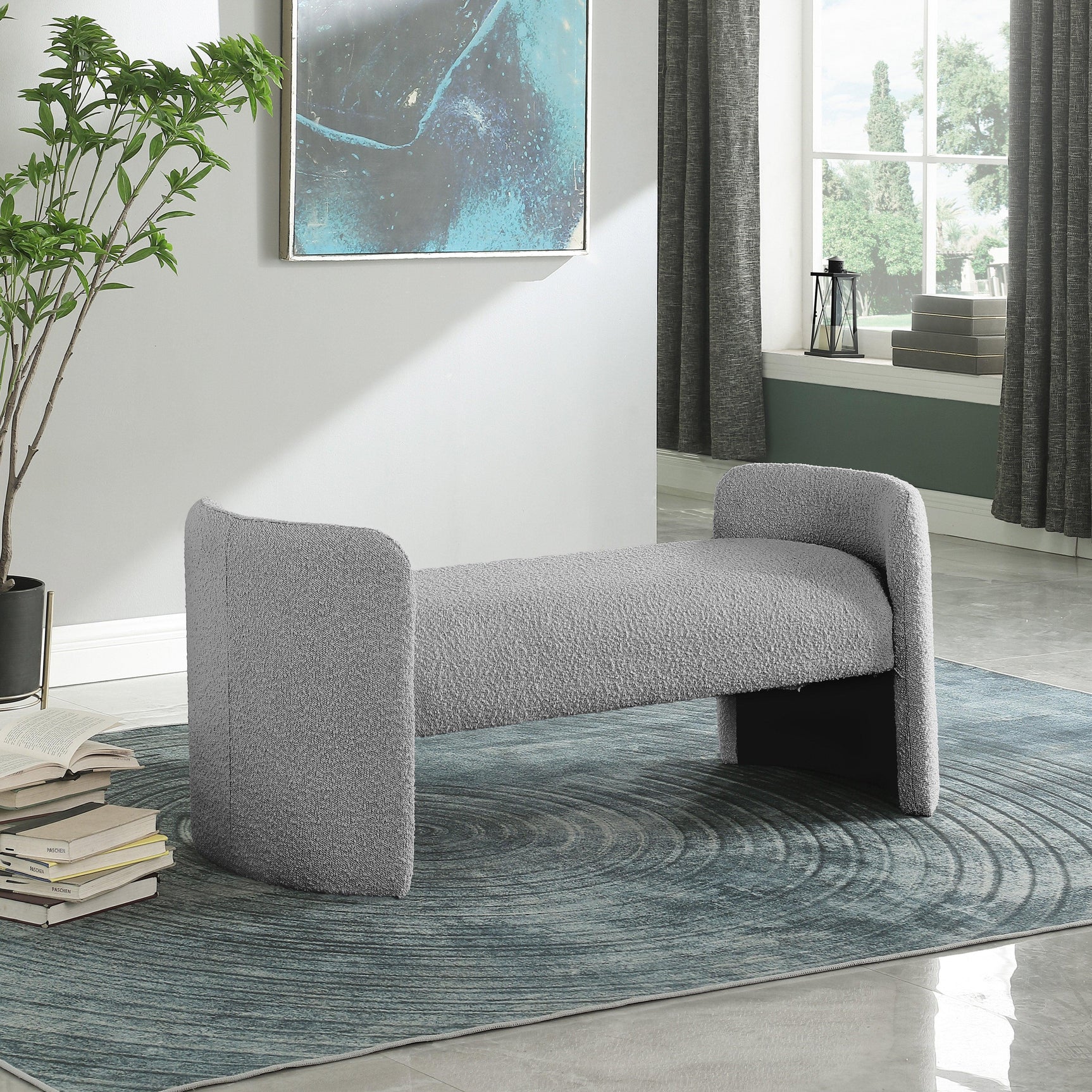 Peyton Grey Boucle Fabric Bench - Ella Furniture