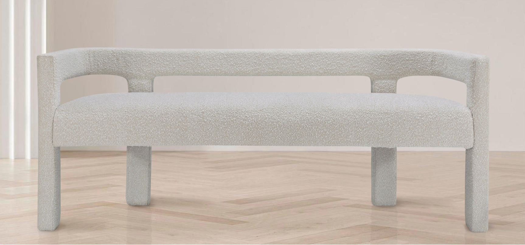 Athena Cream Boucle Fabric Bench - Ella Furniture