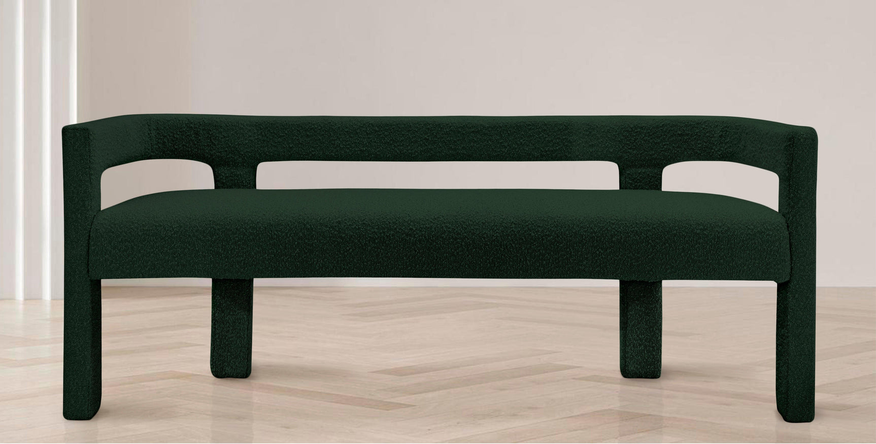 Athena Green Boucle Fabric Bench - Ella Furniture