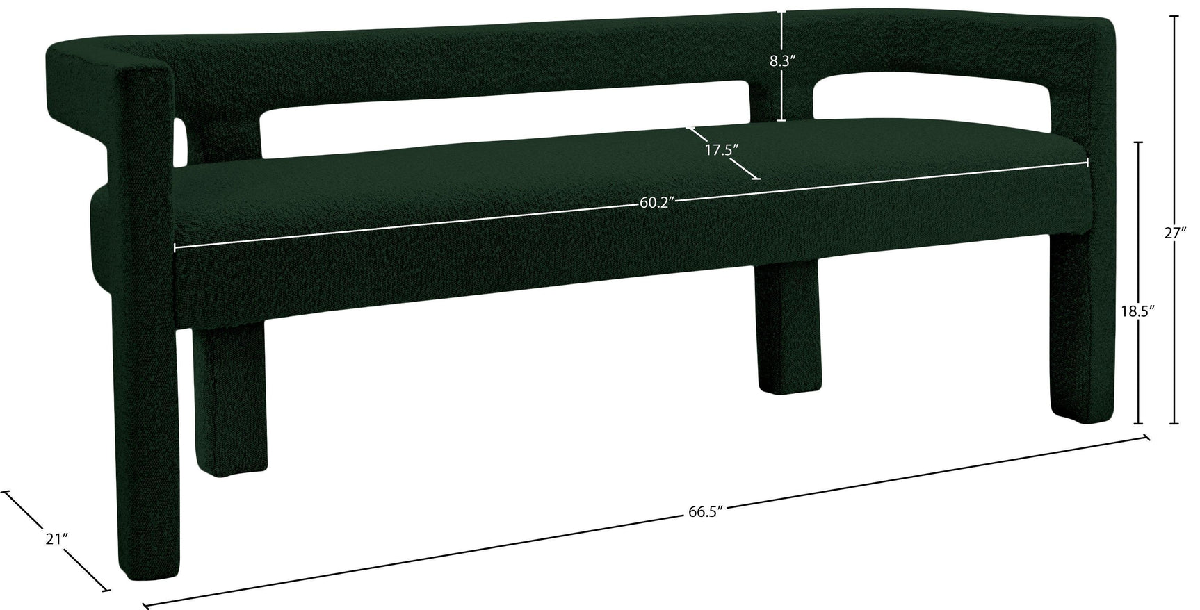 Athena Green Boucle Fabric Bench - Ella Furniture