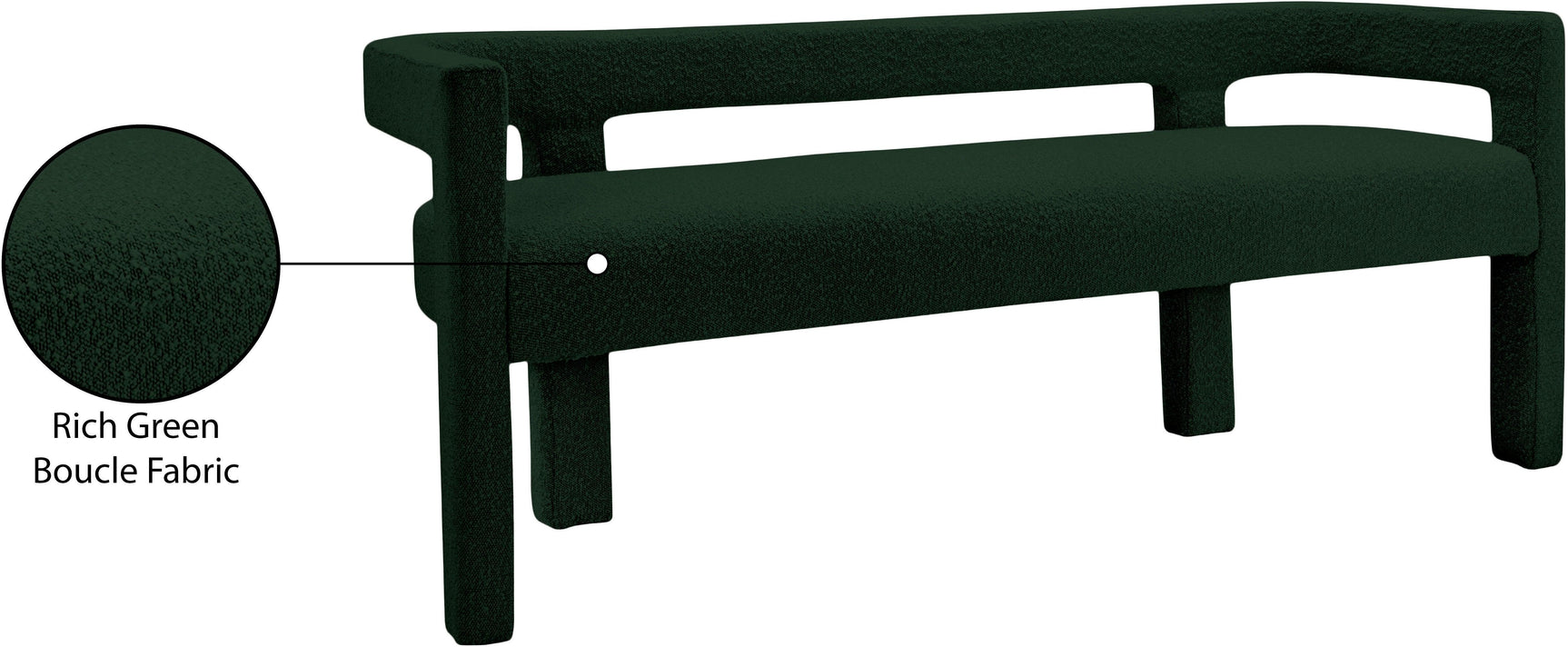 Athena Green Boucle Fabric Bench - Ella Furniture