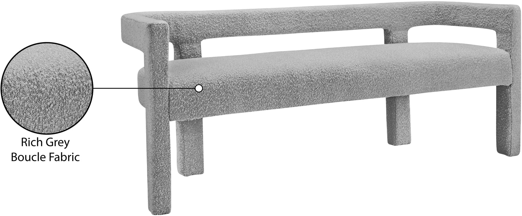 Athena Grey Boucle Fabric Bench - Ella Furniture