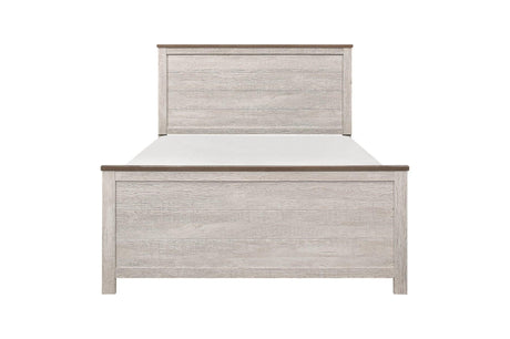 Nashville Two-tone Antique White/Brown Melamine Transitional Rustic Faux Wood Panel Bedroom Set - Ella Furniture
