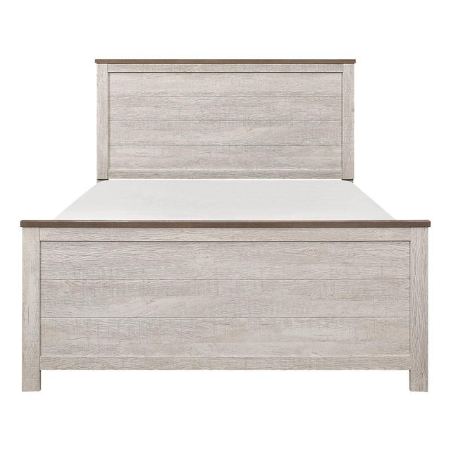 Nashville Antique White And Brown Premium Melamine Board, Engineered Wood Youth Full Panel Bed - Ella Furniture