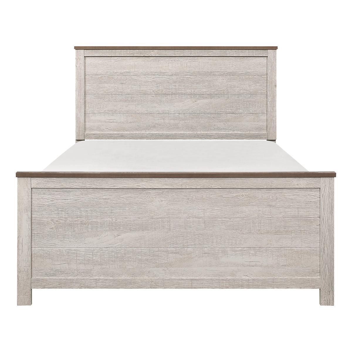Nashville Antique White And Brown Premium Melamine Board, Engineered Wood Youth Full Panel Bed - Ella Furniture