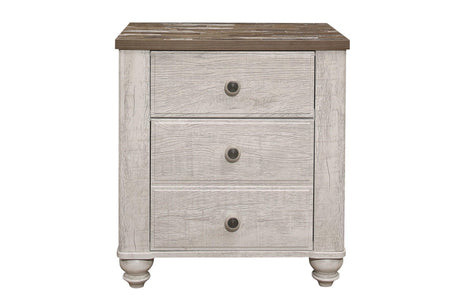 Nashville Two-tone Antique White/Brown Melamine Transitional Rustic Faux Wood Panel Bedroom Set - Ella Furniture