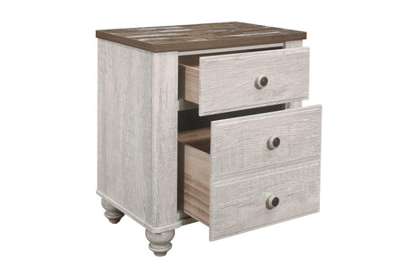 Nashville Two-tone Antique White/Brown Melamine Transitional Rustic Faux Wood Panel Bedroom Set - Ella Furniture