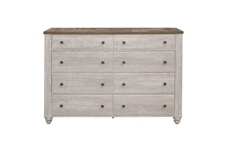 Nashville Two-tone Antique White/Brown Melamine Transitional Rustic Faux Wood Panel Bedroom Set - Ella Furniture